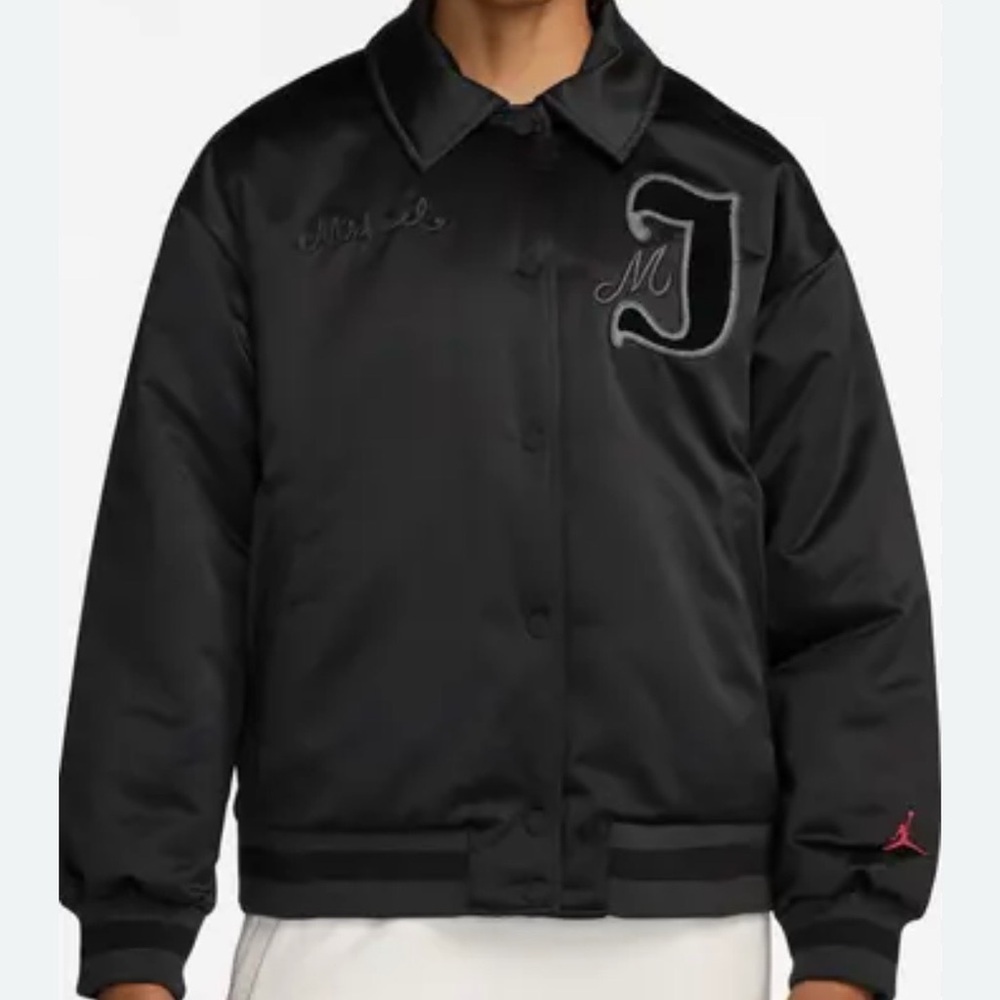 Jordan Women's Varsity satin Bomber / Varsity Jacket with chenille patch sz S